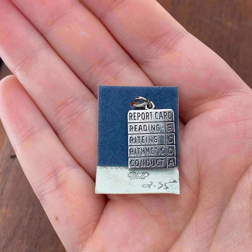 Vintage Wells 925 Sterling Silver Report Card Pendant Bracelet Charm